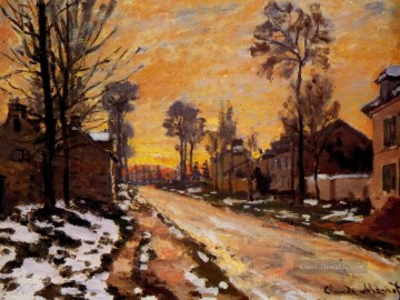  Monet Malerei - Straße bei Louveciennes Schmelzender Schnee Sonnenuntergang Claude Monet